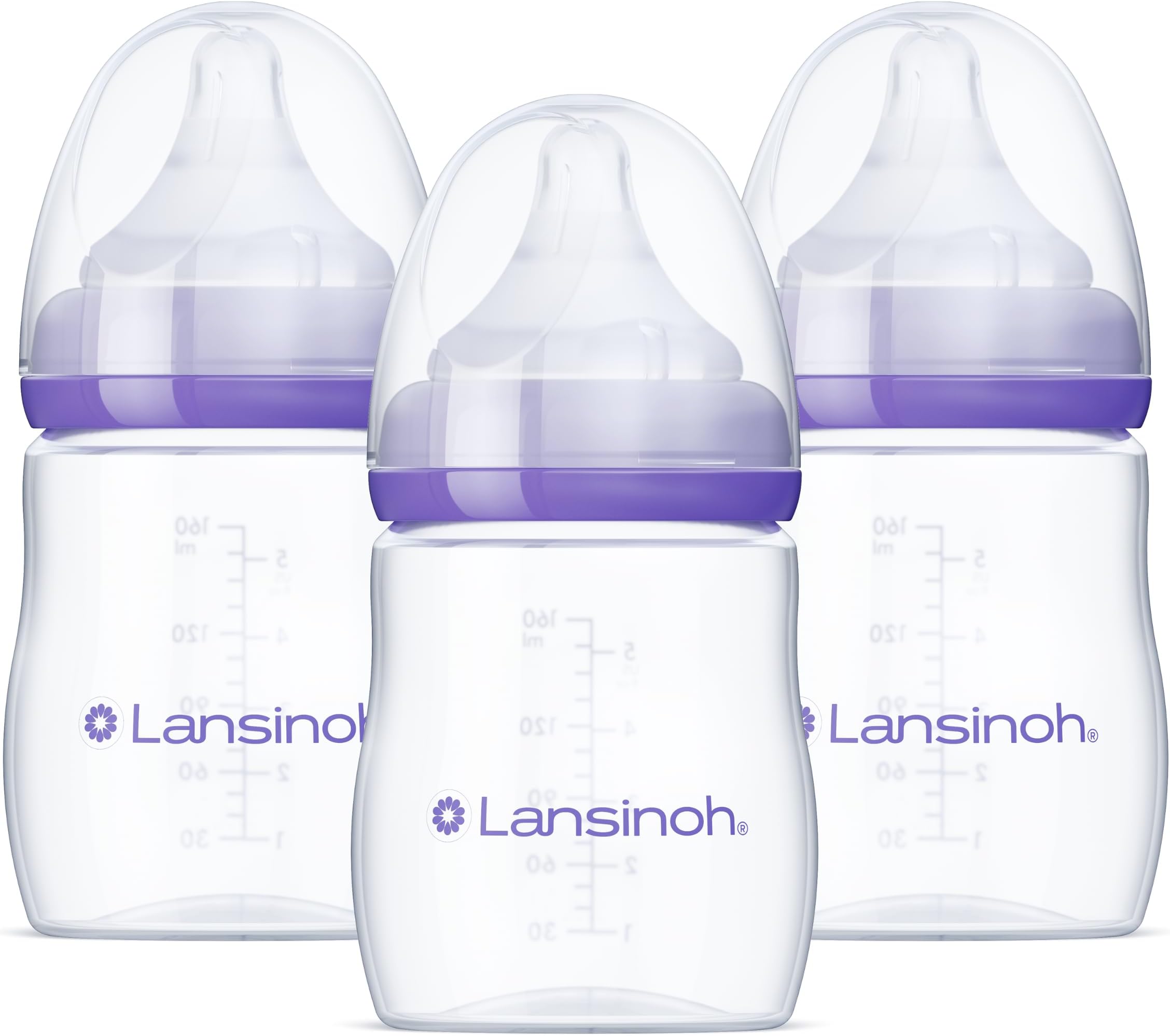 Lansinoh Baby Bottles for Breastfeeding Babies, 5 Ounces, 3 Count, Includes 3 Slow Flow (Size 2S)