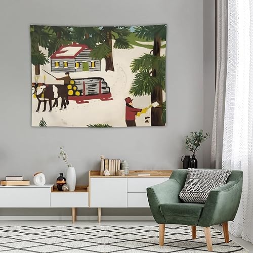 Miniatura 4 de JITENG Tapiz decorativo de poliéster para pared de invierno de Maud Lewis, para dormitorio, impresión moderna para el hogar, obras de arte, tapices,