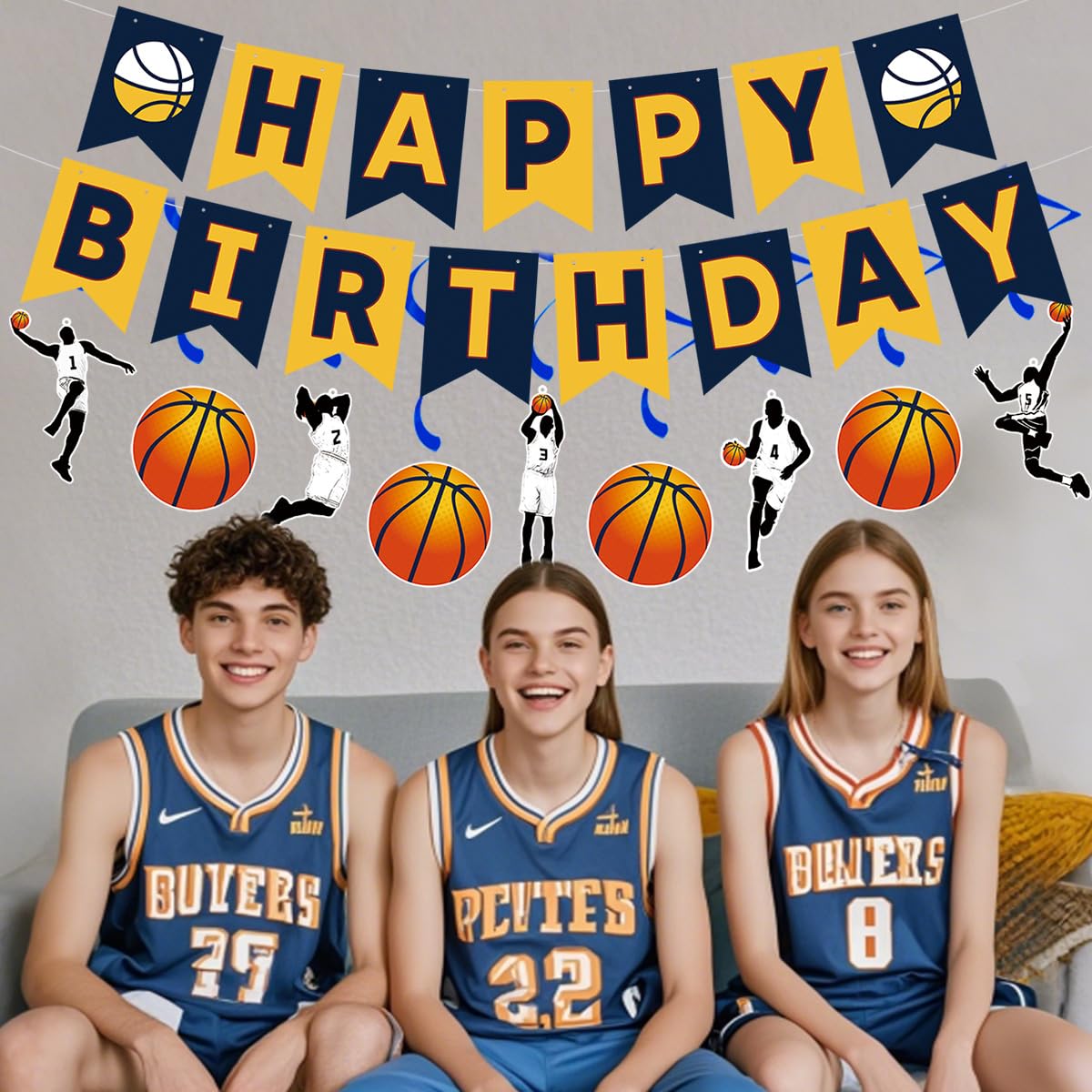 Juego de decoraciones de fiesta de cumpleaños de baloncesto para niños, pancarta de feliz cumpleaños, remolinos colgantes para niños y hombres, juego de baloncesto, tema deportivo, baby shower, fiesta