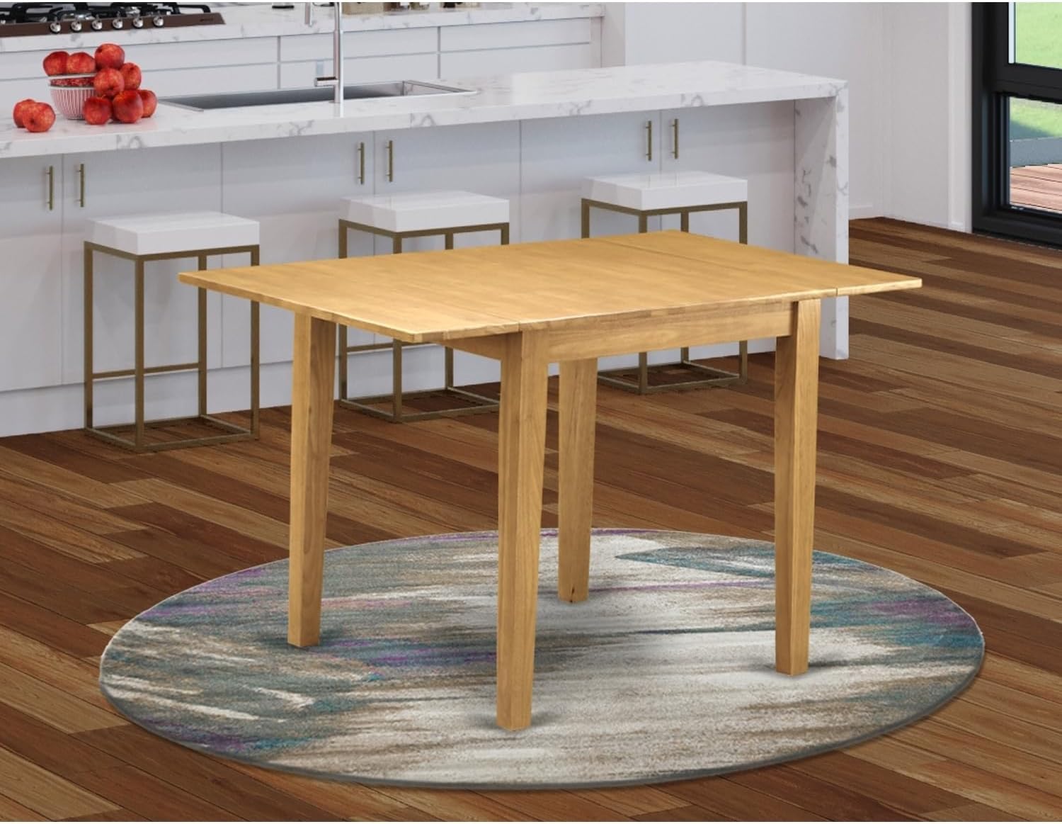 HomeStock Retro Revival Norden Rectangular Table 30"x48" with 2 Drop Leaves - Oak Finish, Solid Rubber Wood, Casual Style for Dining Rooms