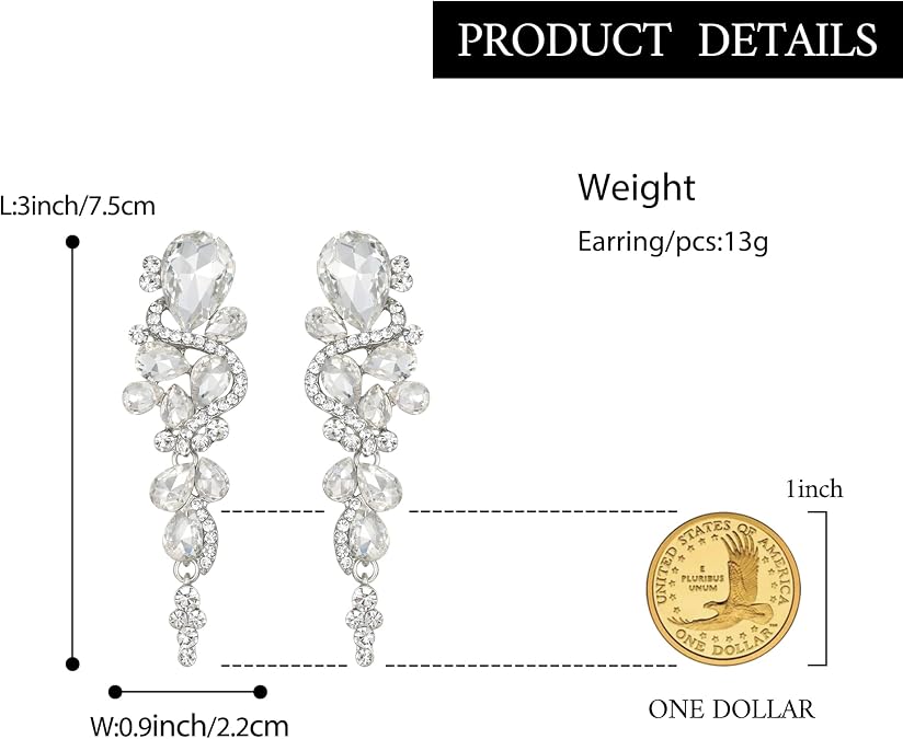 BriLove Women's Bohemian Boho Crystal Wedding Bridal Multiple Teardrop Chandelier Long Dangle Earrings