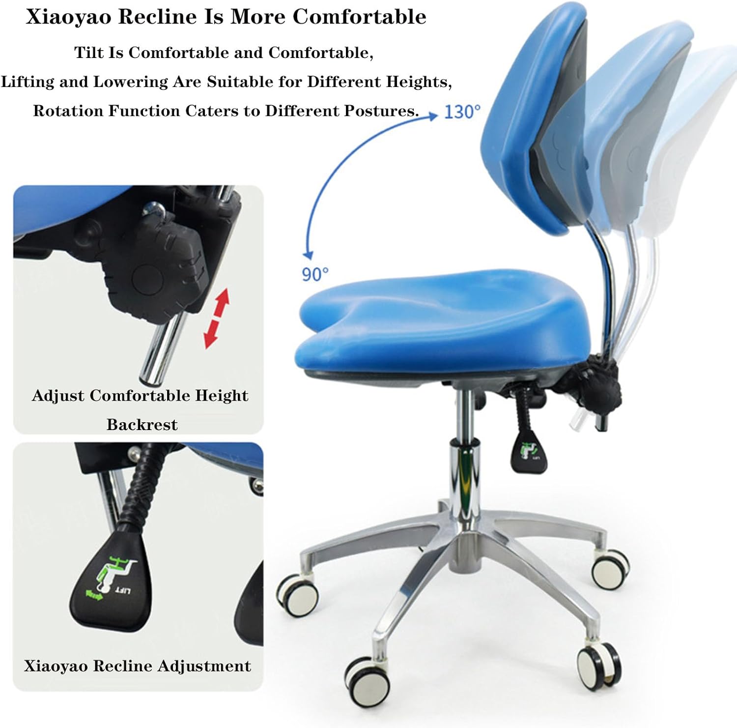 Ergonomic 360° Swivel Dentist Chair - Adjustable Hydraulic Rolling Stool with Back Support for Home Office, Bar, Kitchen, Shop - Comfortable Drafting Stool for All-Day Use