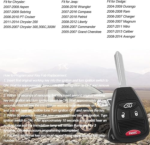 Miniatura 6 de Llavero de repuesto con 4 botones para Chrysler 300c 200 Sebring Aspen, Dodge Charger Avenger Nitro, Jeep Commander Grand Cherokee Liberty Control