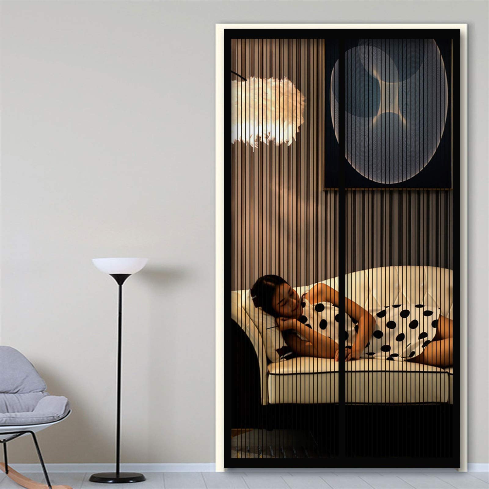 Fliegengitter Schiebetür 140x220cm Insektenschutz Fliegennetz Magnetverschluss faltbar für Balkontür Wohnzimmer Terrassentür, Schwarz
