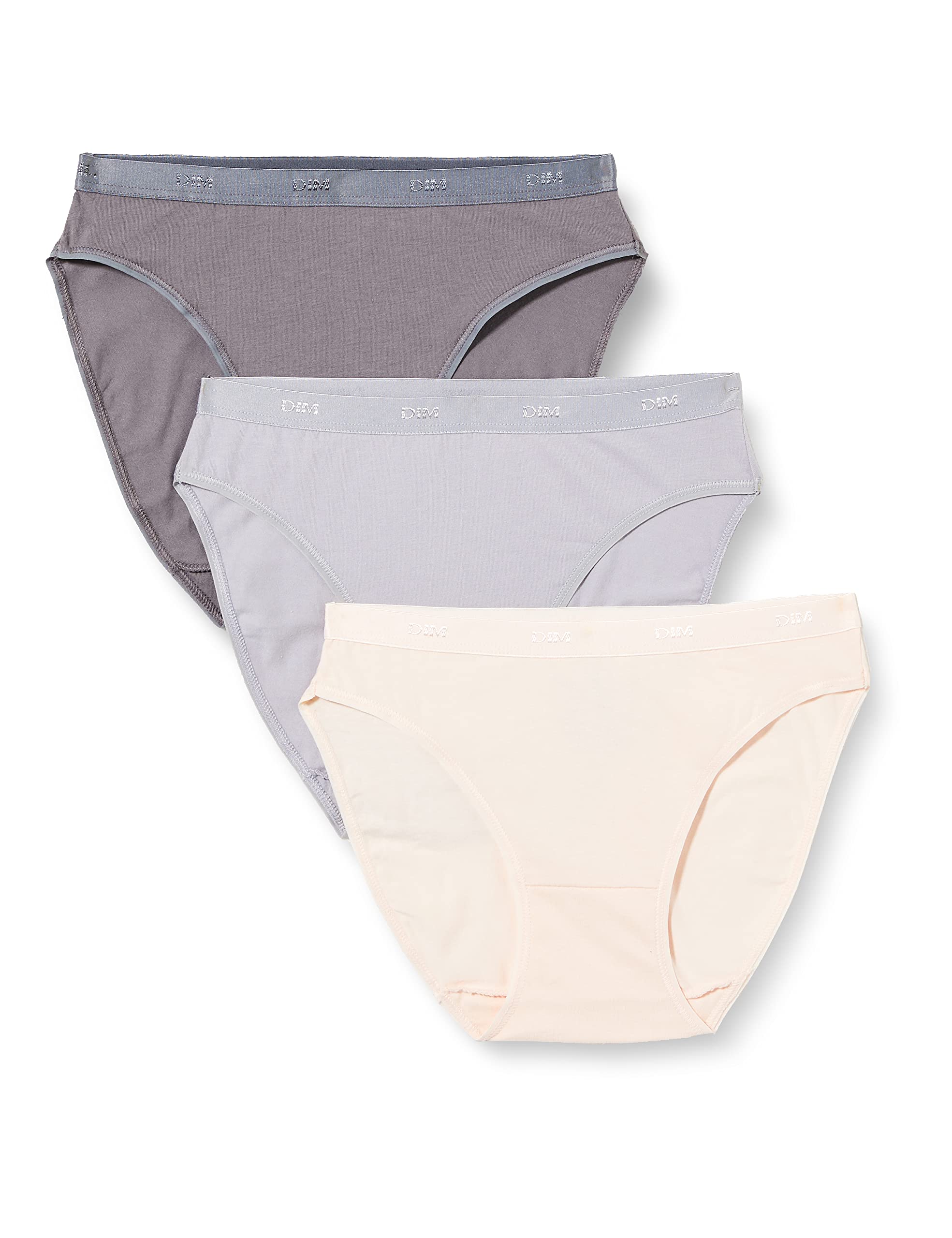 DIM Women's Les Pockets Ecodim Cotton Comfortable x3 Brief, Taupe/Pink/Grey, M