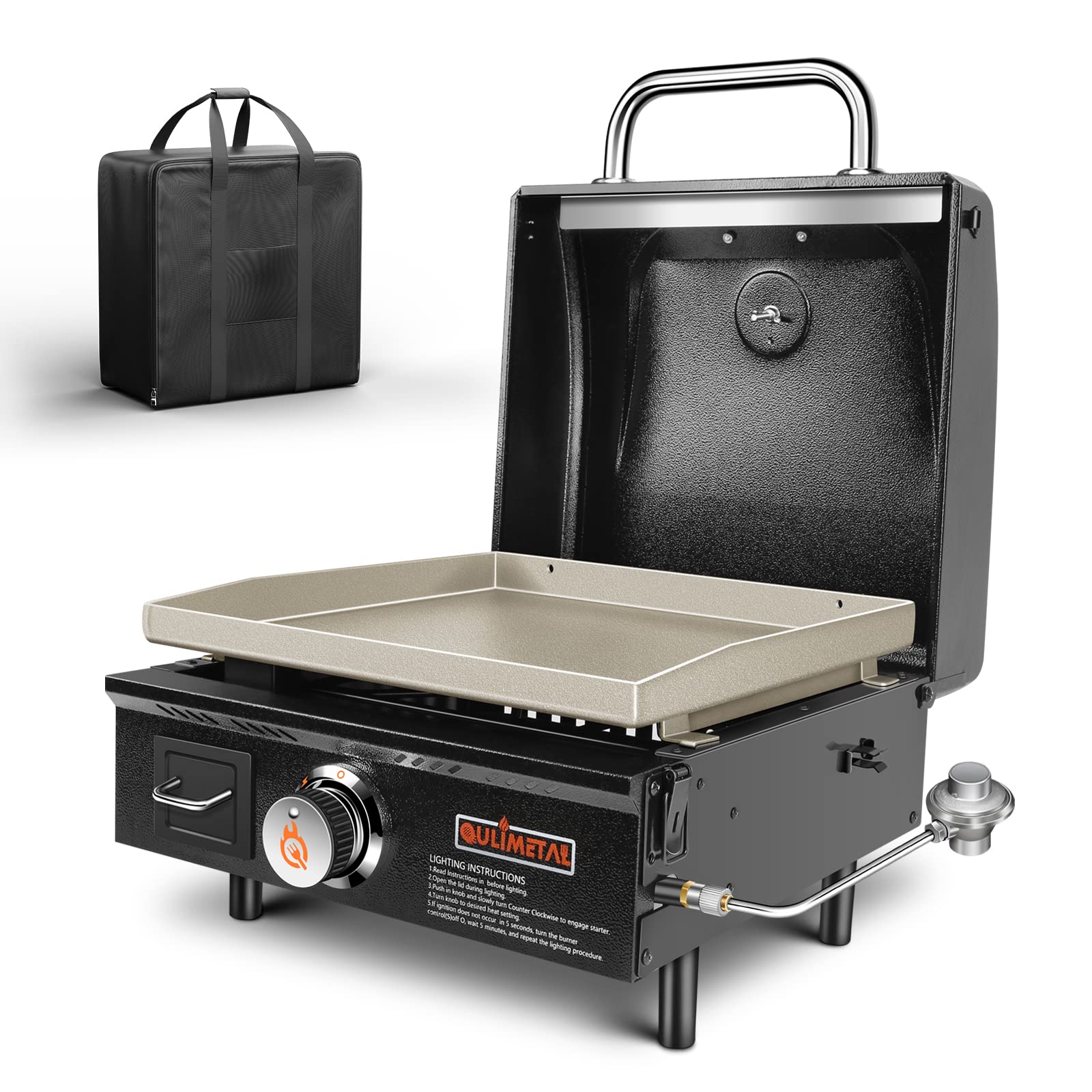 QuliMetal Portable Table Top Griddle, 17 Inch Propane Gas Flat Top