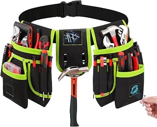 Men's Tool Belt with 26 Pockets, Magnetic Removable Tool Bag, Adjustable Craftsman Belt with Hammer Holder for Electricians, Interior Carpenters and Construction Worker
