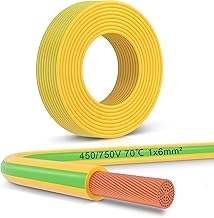LightingWill 30 Metres 1 x 6 mm² Earth Cable, 6 mm2 Electrical Cable Earth Cable, Green/Yellow PVC Flexible Wiring Cable for Grounding Applications and Electrical Installations