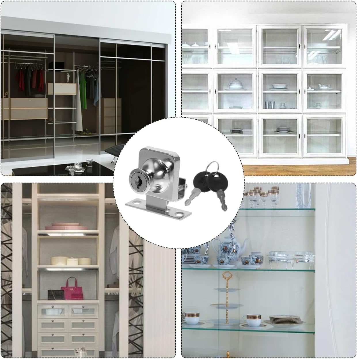 Generic Sliding Cabinet Lock for Glass Doors Display Case Lock Anti-Theft Security with Easy No-Drill Installation for Home Office Use
