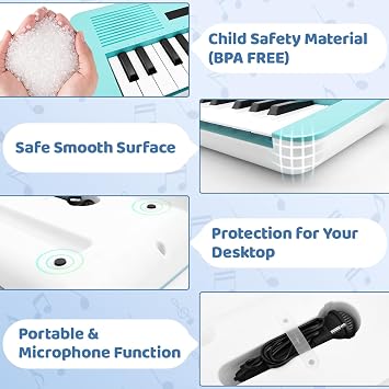 Kids Keyboard Musical Toys, 37 Key Portable Electronic Piano with Microphone, Beginner's Keyboard Gift for 3-8 Year Old Girls & Boys (Blue)