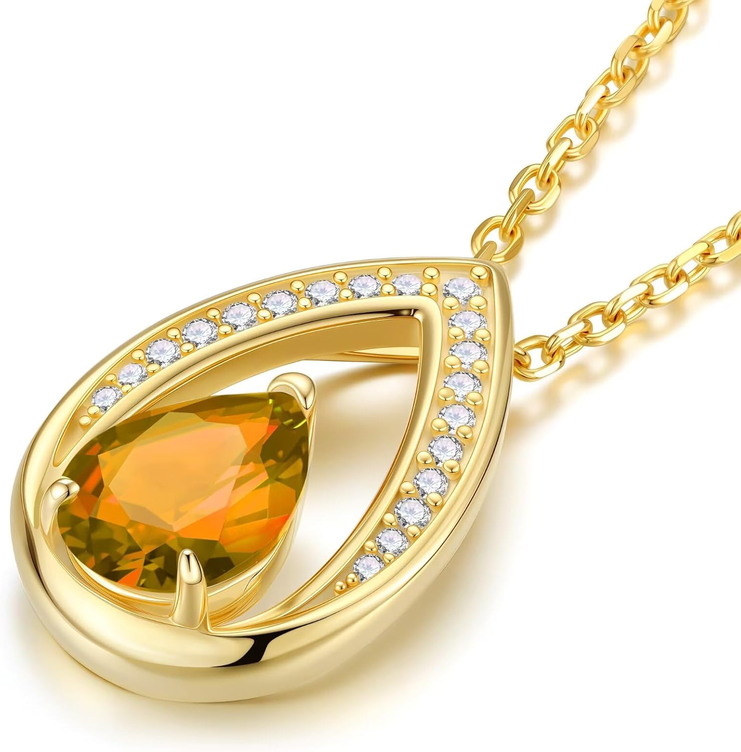 Iefil 14K Gold Plated Birthstone Necklace for Women - 925 Sterling Silver Teardrop Necklace, Anniversary Birthday Gifts for Women Wife Girlfriend Her