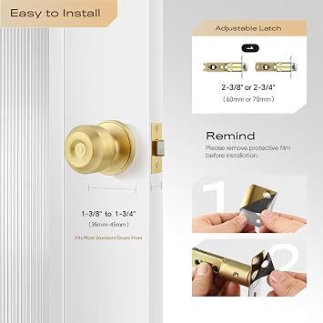 Leydebong 3 Pack Gold Interior Door Knobs, Classic Passage Door Knob Set for Hall and Closet, Keyless Door Knobs Indoor Use