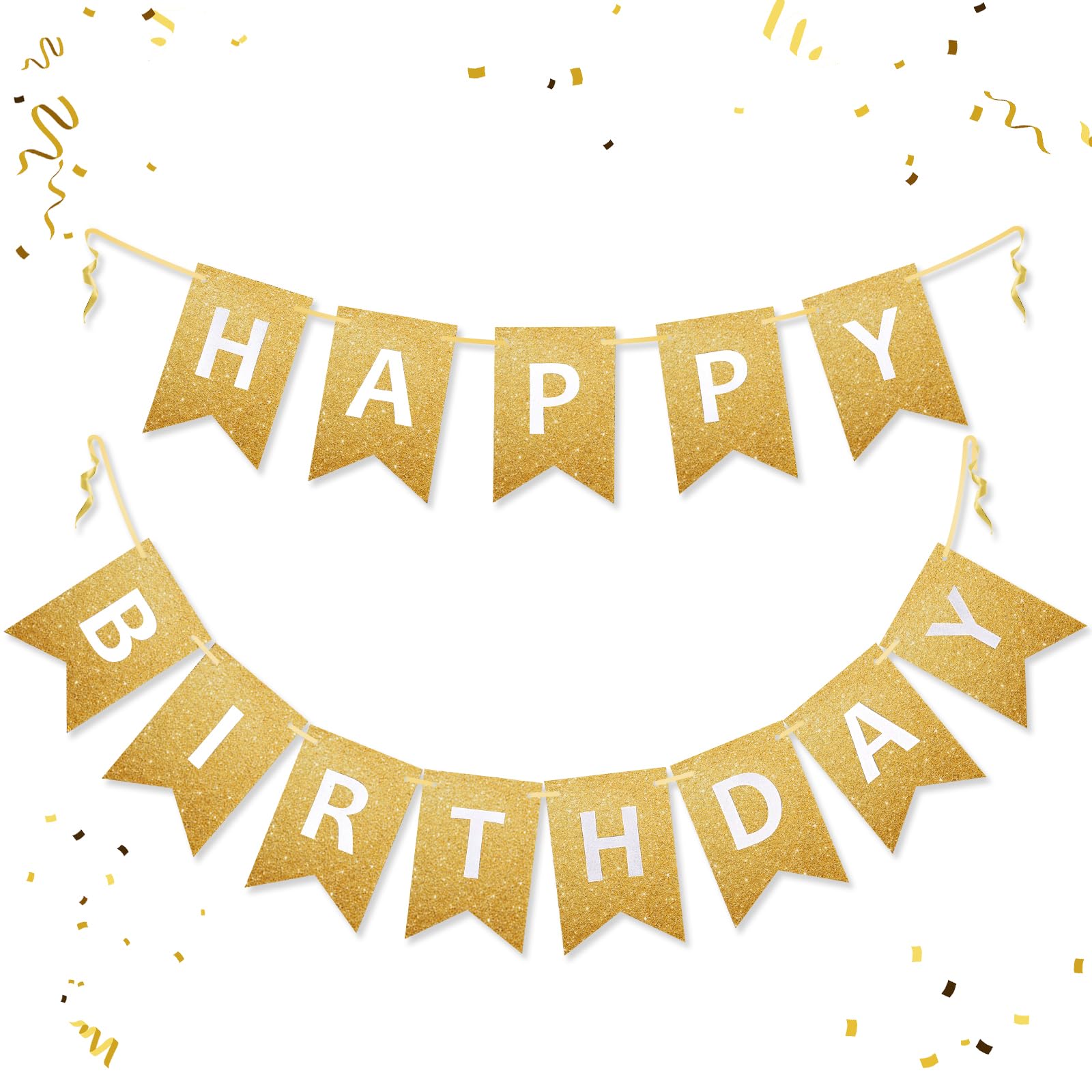 GBAUKAFHE Gold Glitter Happy Birthday Banner - Black Happy Birthday Sign for Kids, Boys, Girls - Gold Birthday Decorations - Party Supplies for Kids,