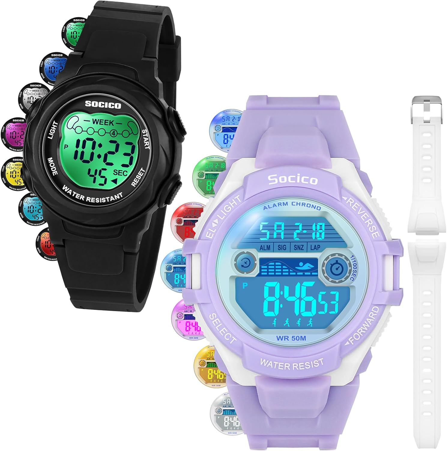 SOCICO Kids Digital Watches for Boys Teen Girls, 7 Color Lights Waterproof Sports Watch for Kids with Stopwatch Alarm, Great Present for Girls Ages 5-18 Teenagers