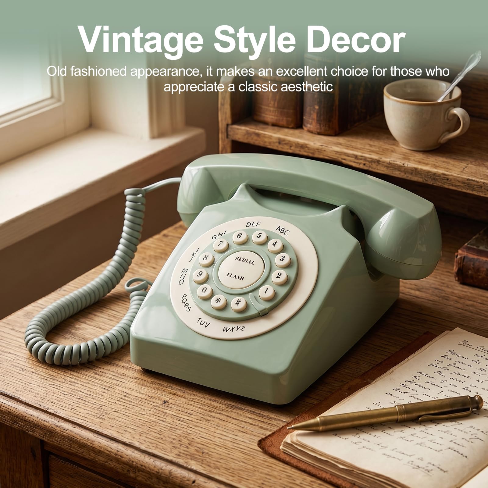 Telefono Vintage Europeo Antico, Telefono Fisso Verde con Grandi Tasti Trasparenti e qualità delle Chiamate Ad Alta Definizione, Ideale per Casa e ufficio.