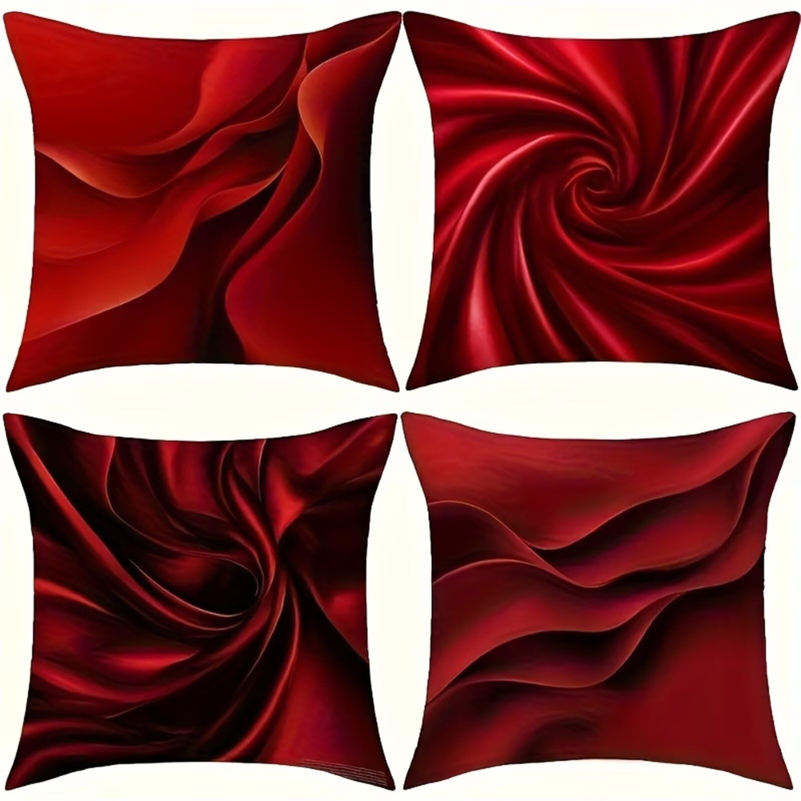 QiHon Cushion Covers 55x55 cm Set of 4 Red Linen Square Pillow Cases 22x22 inch Modern Decorative Throw Pillow Covers for Sofa Couch Bedroom Home Office with Invisible Zipper