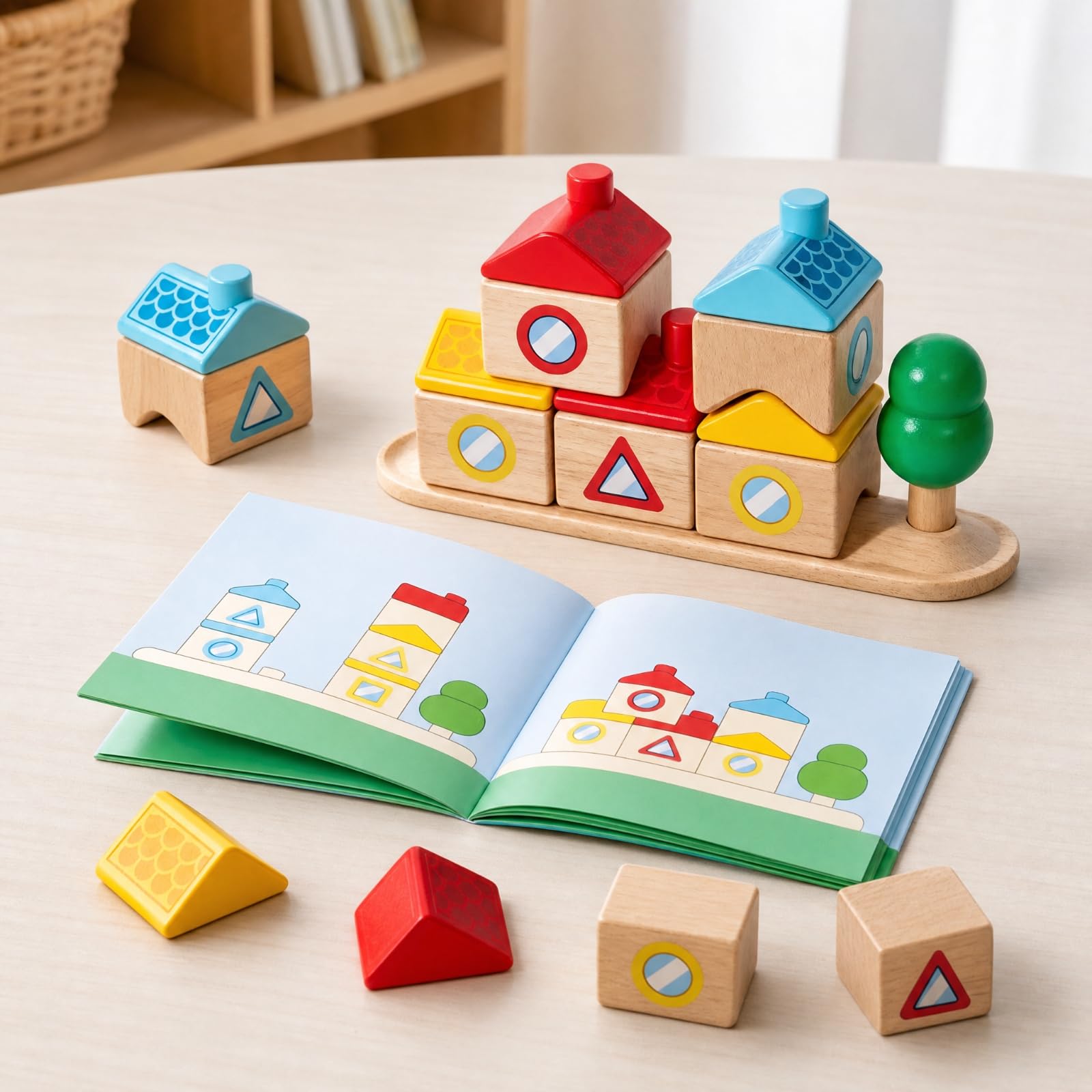 Hausbausteinspiel aus Stapelbar Spielzeug mit Bausteinen und Baumfigur Stabil Bauspielzeug-Set für Ruhige Bildschirmfreie Zeit, Klassenzimmer