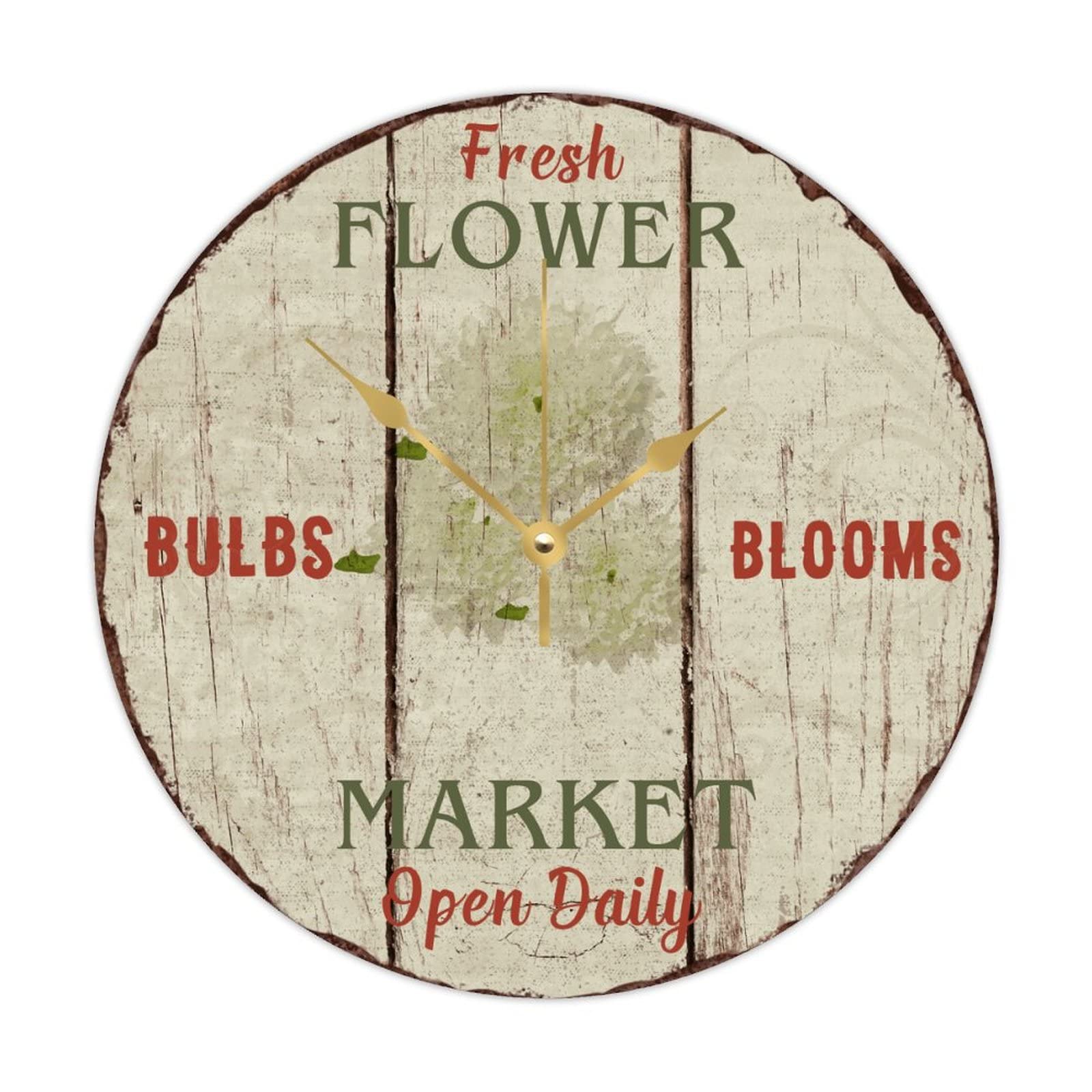 Horloge ronde en bois dahlia vintage 38cm pour décoration maison et chambre