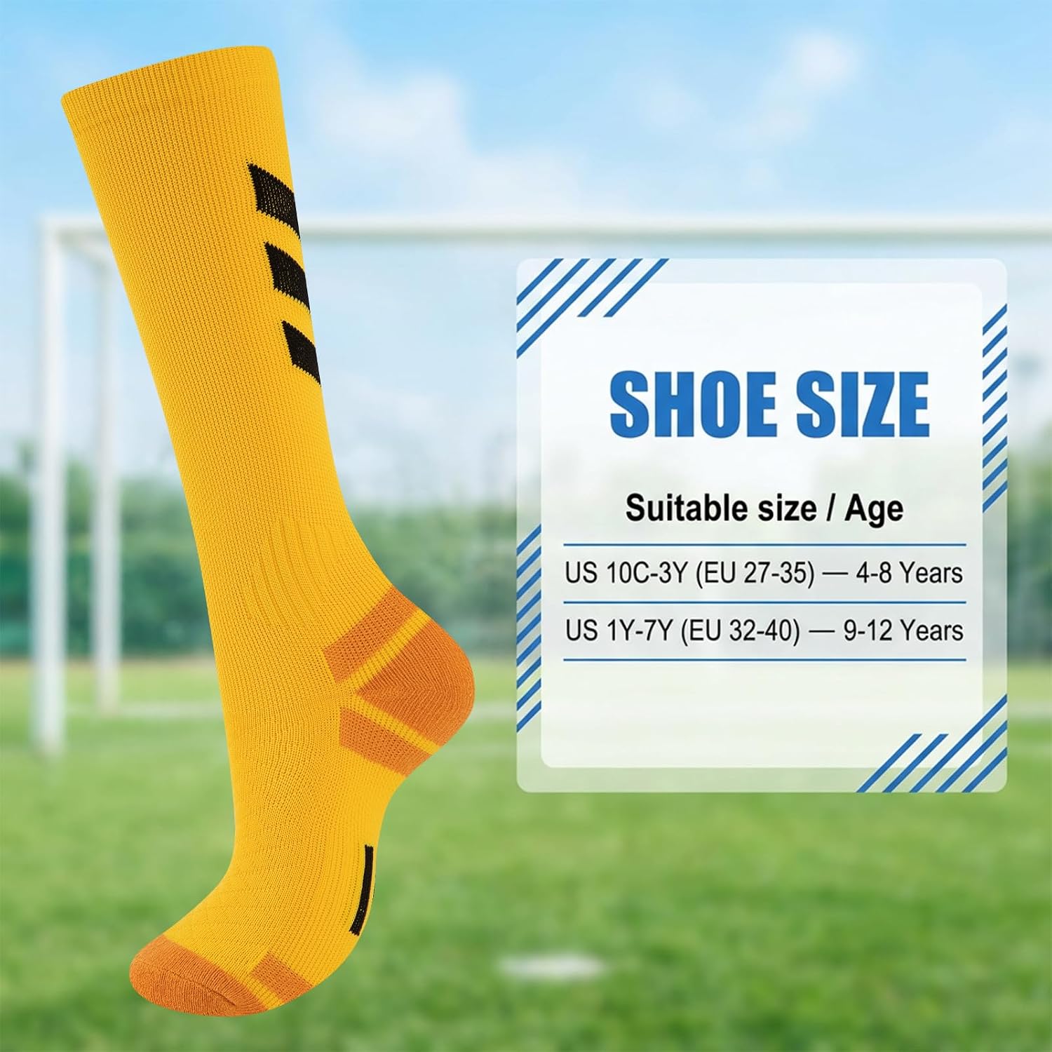Comfoex 4 Pairs Kids Soccer Socks, Knee High Stretchy Tube Socks for Boys, Football Athletic Team Socks 4-12 Years Olds