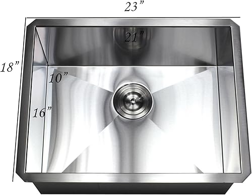 Miniatura 5 de Fregadero de cocina de acero inoxidable con diseño de radio cero de 23 pulgadas, calibre 16, montaje inferior, paquete premium, acero inoxidable (23