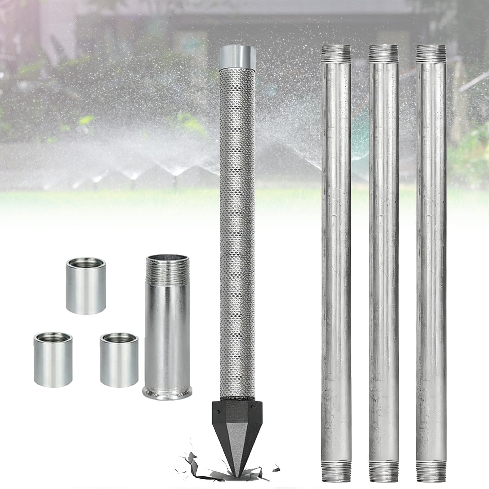 Ofyphth DIY Sand Point Well Kit, Heavy Duty Sand Point Well Kit, 1-1/4 Stainless Steel Drive Point with 60 Gauge Mesh, 36" Shallow Well Drilling Kit, for Gardens & Farms. 4M