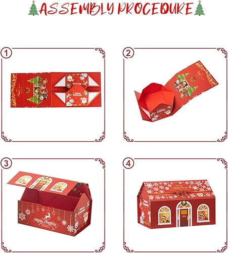 Miniatura 6 de NOVELTYBOXUSA Cajas de regalo de Navidad de 7.9 x 5 x 5 pulgadas, caja de regalo de Navidad en forma de casa con tapa de cierre magnético, cajas de