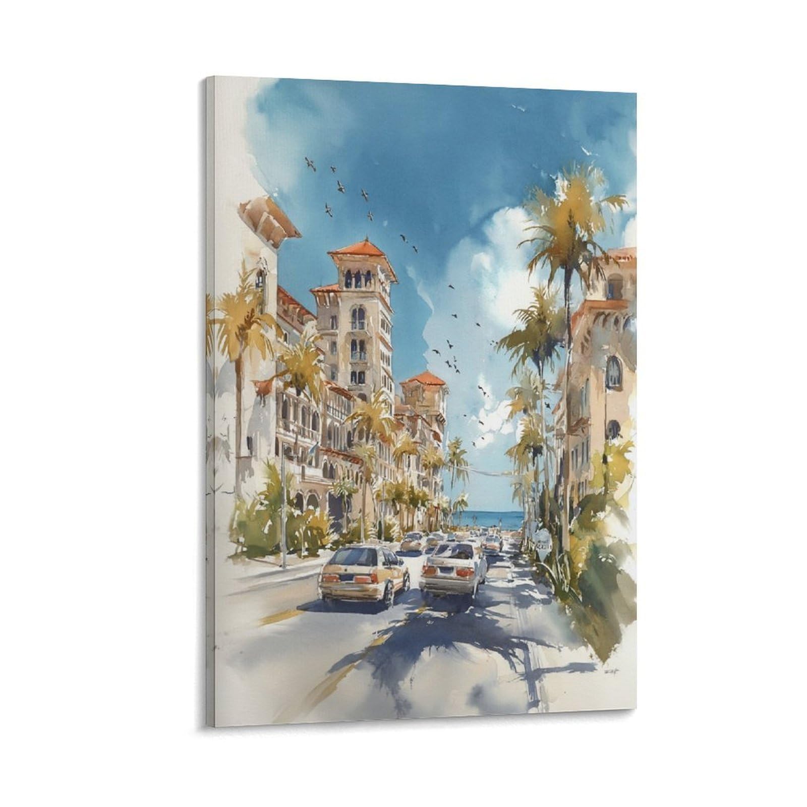 XWYMXZ Florida Flower Market Watercolor Painting Blossom Botanical Posters Tree 20x30inch(50x75cm) Vintage Watercolor Canvas Art