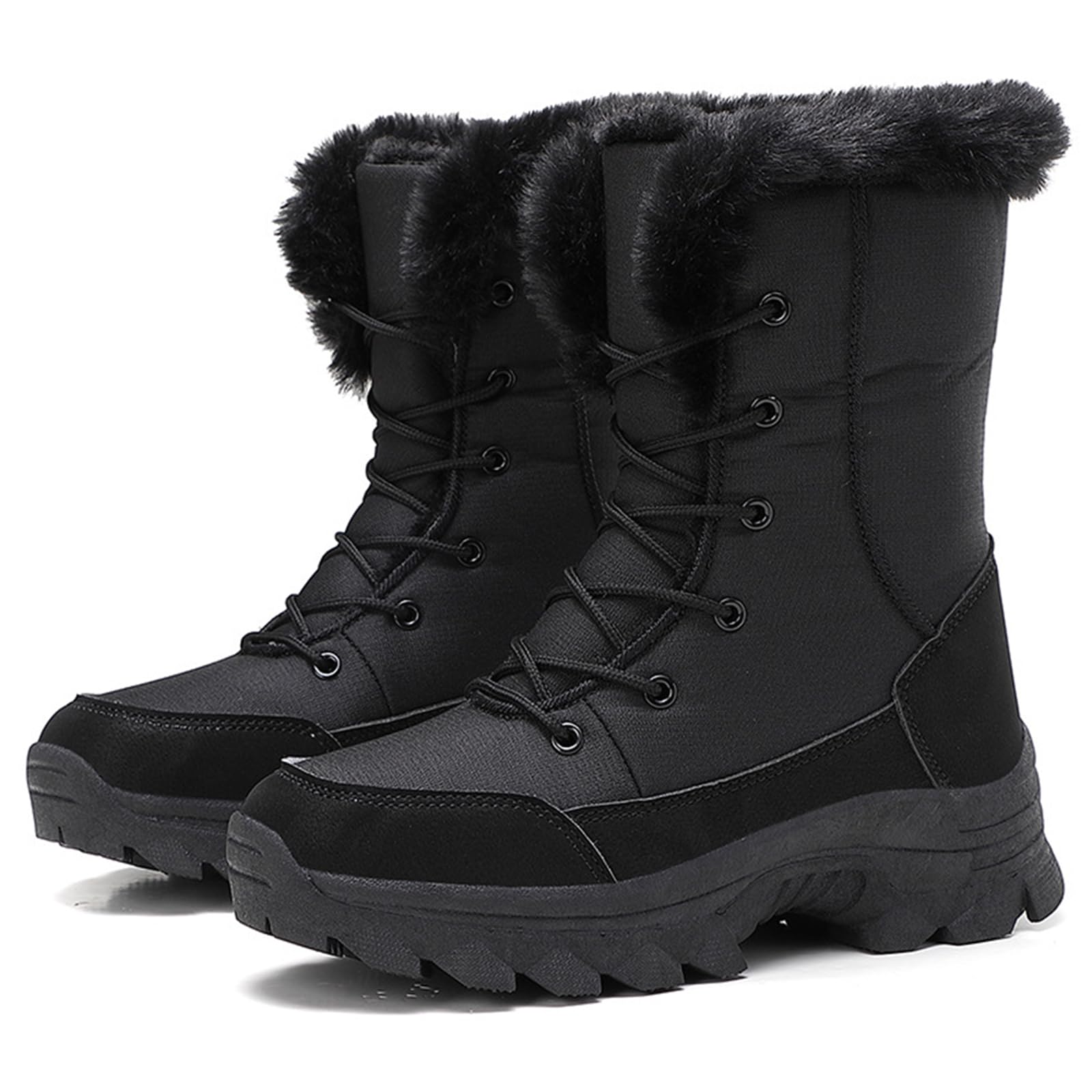 Womens Warm Fur Lined Mid Calf Snow Boots Comfortable Waterproof Cold-Resistant Outdoor Hiking Walking Work Booties