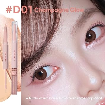 JUDYDOLL Double-Ended Aegyo-Sal Pencil, 2-in-1 Under-Eye Highlighter & Top Coat, Under-Eye Enhancer for Defined, Lifted Look, Voluminous Eyes (D01 Champagne Glow)