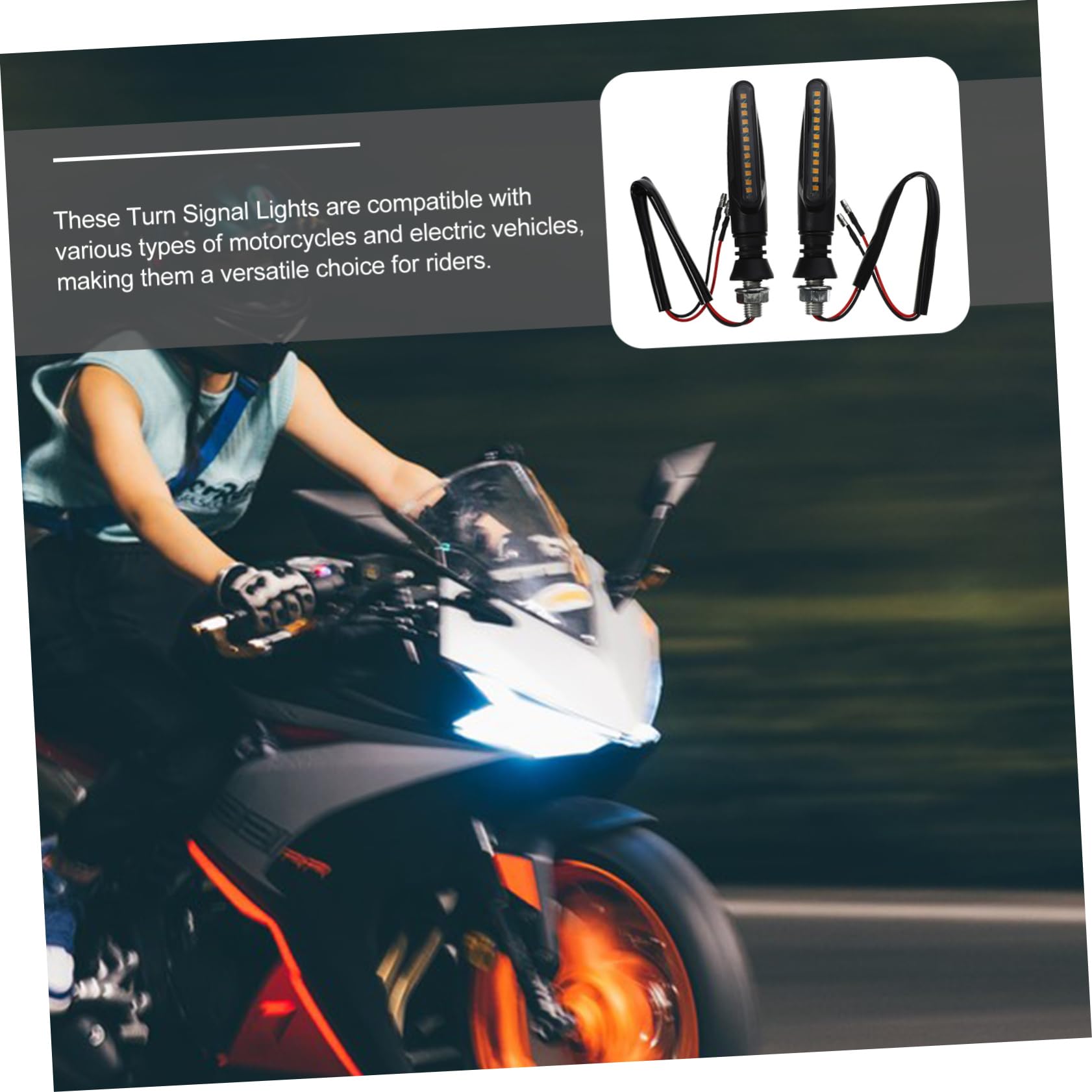 Para stylowych kierunkowskazów LED do motocykli i pojazdów elektrycznych, łatwa instalacja w różnych modelach, solidna konstrukcja.