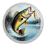 4 Pack White Cabinet Knobs, Bass Fish Drawer Handles for Cabinets, Dresser, Cupboard, Bathroom, Bedroom, Kitchen Hardware Closet Door Knob