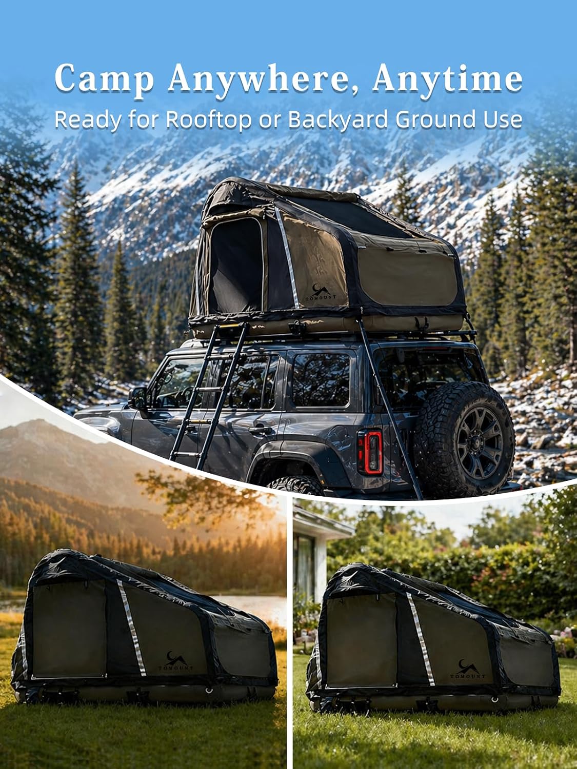 MC TOMOUNT Inflatable Rooftop Tent for Camping, Roof Top Truck Tent with Detachable Mattress, Panoramic Skylight & Ladder, Easy Setup Blow Up 2-3 Person Canvas Roof Tent for Car SUV Jeep Van