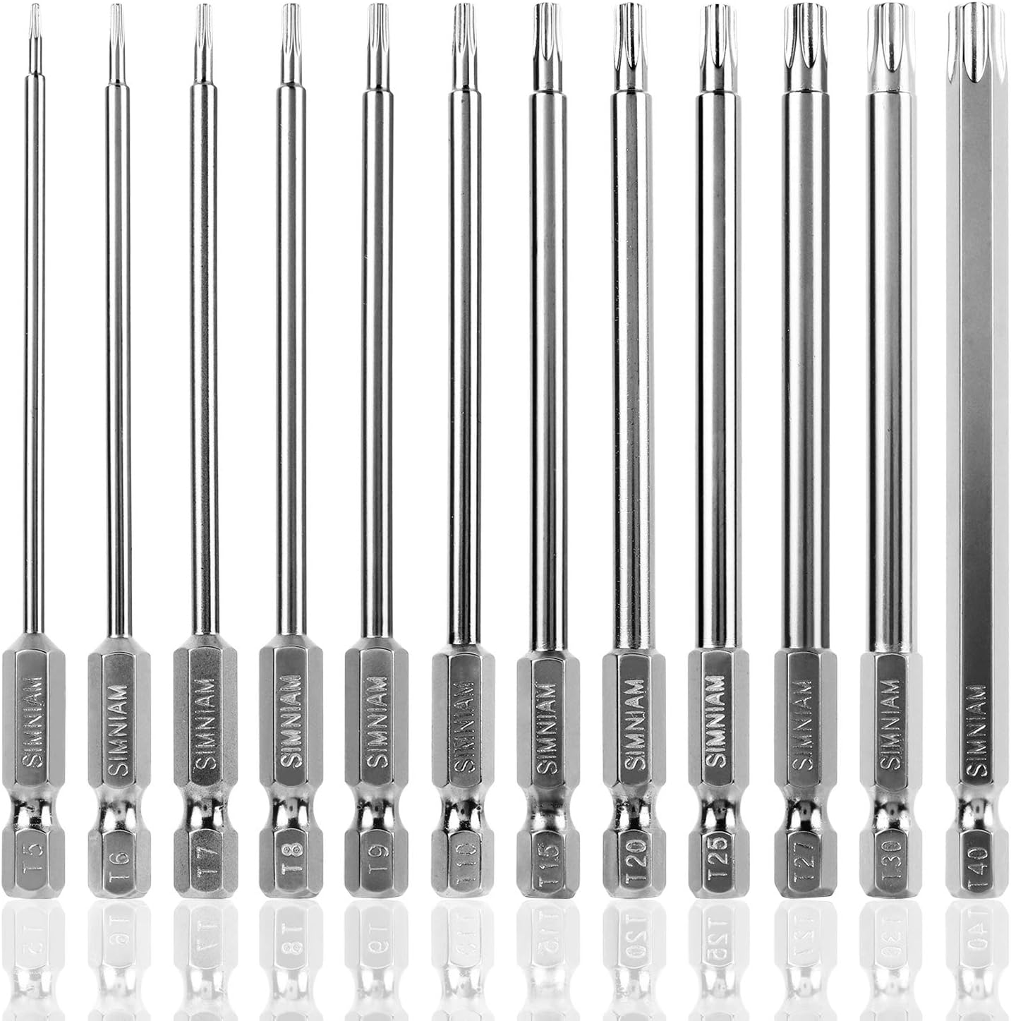 SIMNIAM 12 Piece Torx Screwdriver Bit Set, 1/4" S2 Steel Magnetic Security Tamper Proof Star Screw driverTools Bit kit, 3.94" Long T5-T40 Muti-Size, Perfect for Power Drills and Impact Drivers