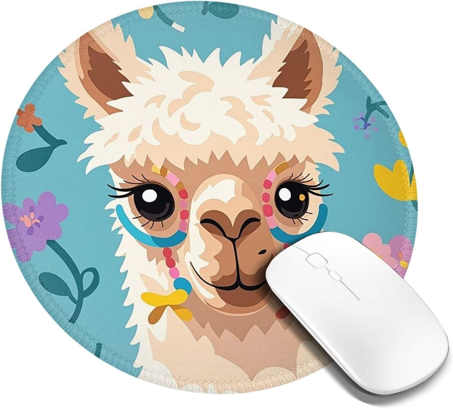 Alpaca Pattern Round Mousepad 8 Inch Waterproof Non-Slip Mousemat Funny Small Gaming Mousepad with Rubber Base and Stitched Edge Desk Decor Accessories for Home Office Work image 2