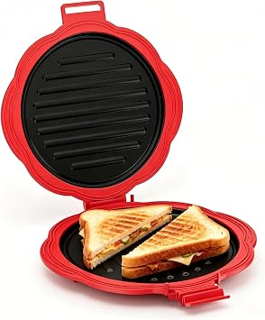 9.8" Microwave Sandwiches Maker,Double Side Grill Pan with Heat-Resistant Handles, Non-Stick Crisper Tray,Dishwasher Safe,School Dorm/Home/Office