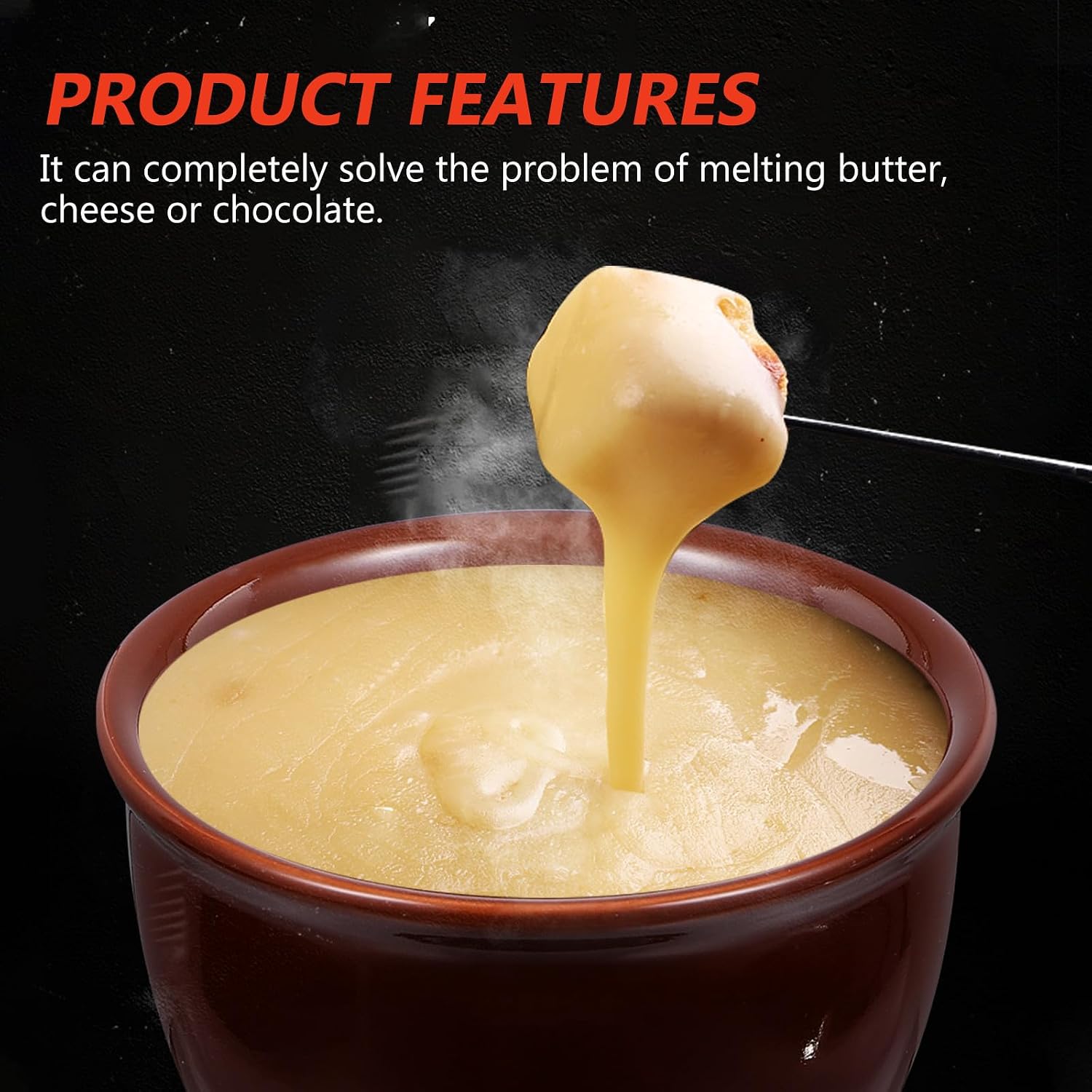 Ceramic Fondue Pot for Chocolate and Butter, Brown Dessert Warmer