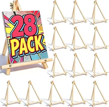 28 Pack 9 Inch Wood Easels, Tabletop Painting Easel Stand for Canvas, Photo & Sign Display - Portable Tripod Art & Craft Easels for Kids and Adults