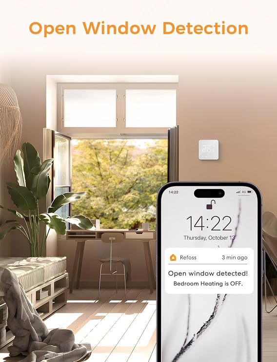 Refoss Smart Thermostat for Combi Boiler/Water Underfloor Heating, Glass Touch Panel, Schedule and Multi-room Function, Hubless, Compatible with Apple HomeKit, Alexa, Google Home