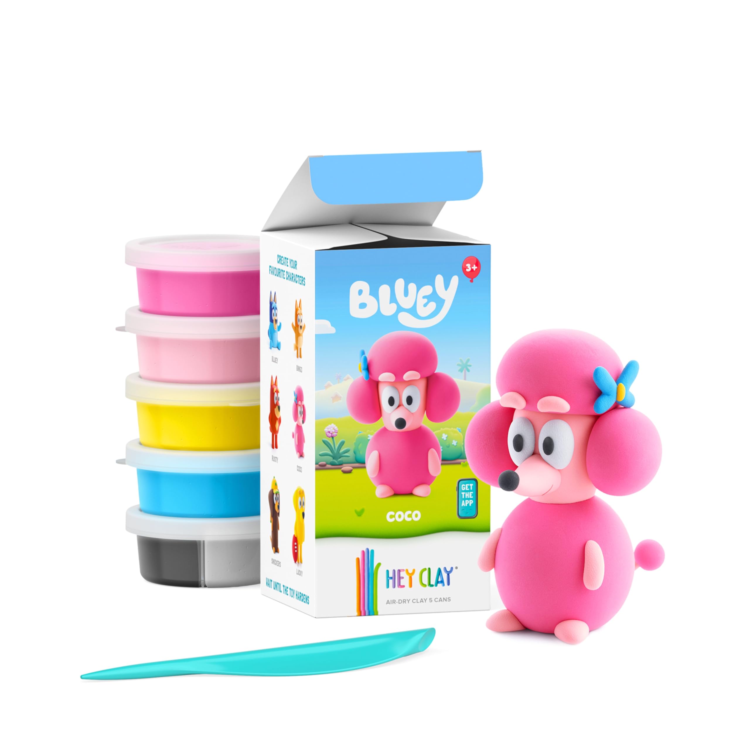 HEY CLAY Bluey & Friends Characters Set, 5 Cans of Air Dry Clay with Interactive Instructions (Coco)