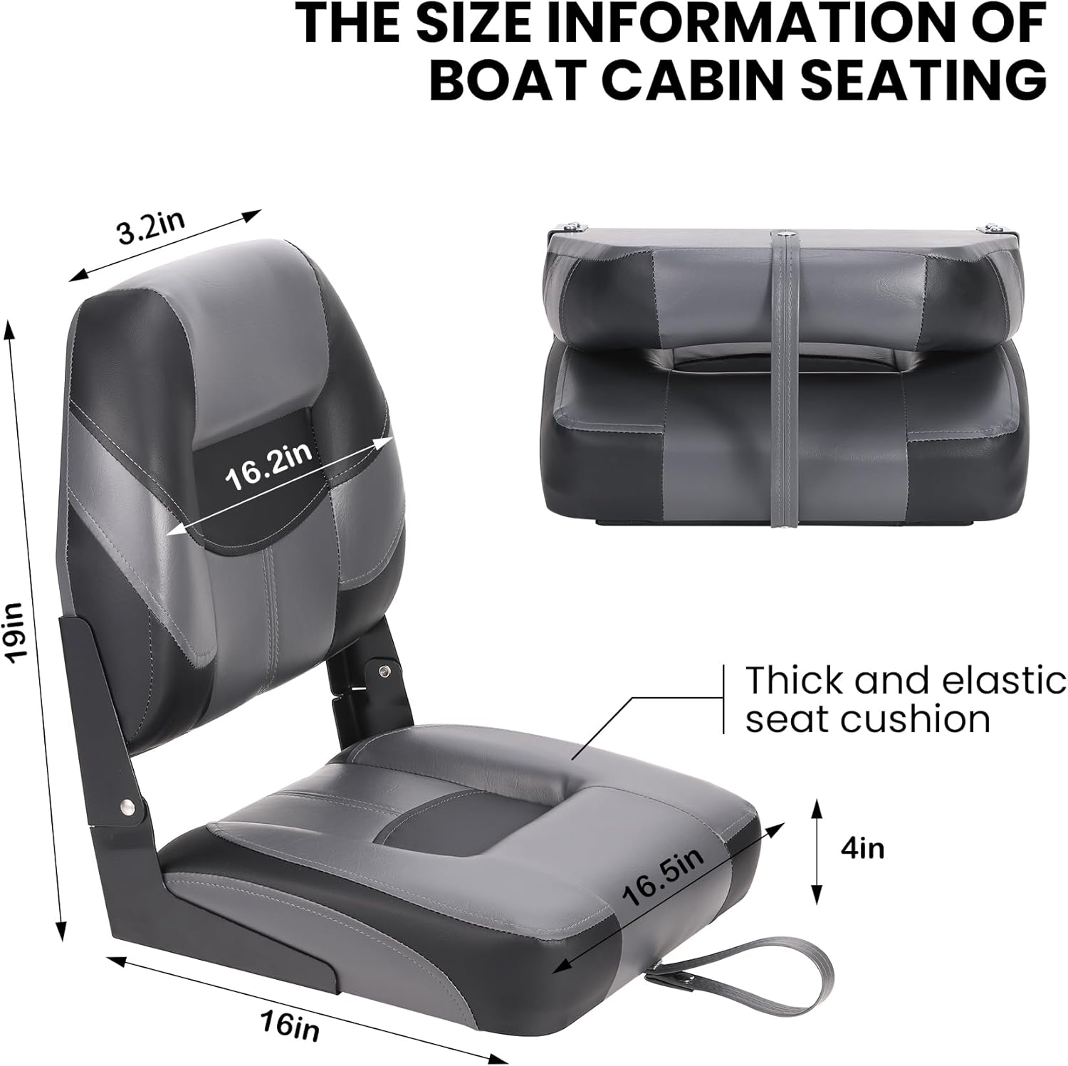 Low Back Boat Seat 2 Packs, Fold-Down Fishing Boat Seat,Waterproof thickened sponge cushion folding fishing chair (2 seats)