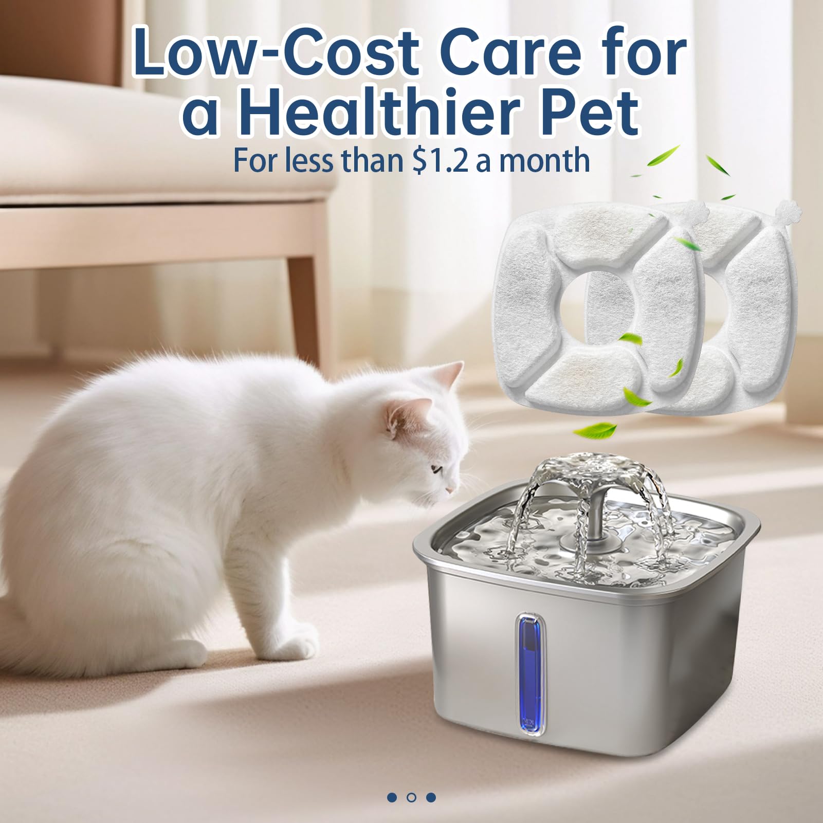 16 filtros de repuesto para fuente de agua para gatos, paquete de 8 filtros de fuente para gatos con 8 esponjas, compatibilidad mejorada para fuente de agua para mascotas de 94 onzas/2.8 L, 134 onzas