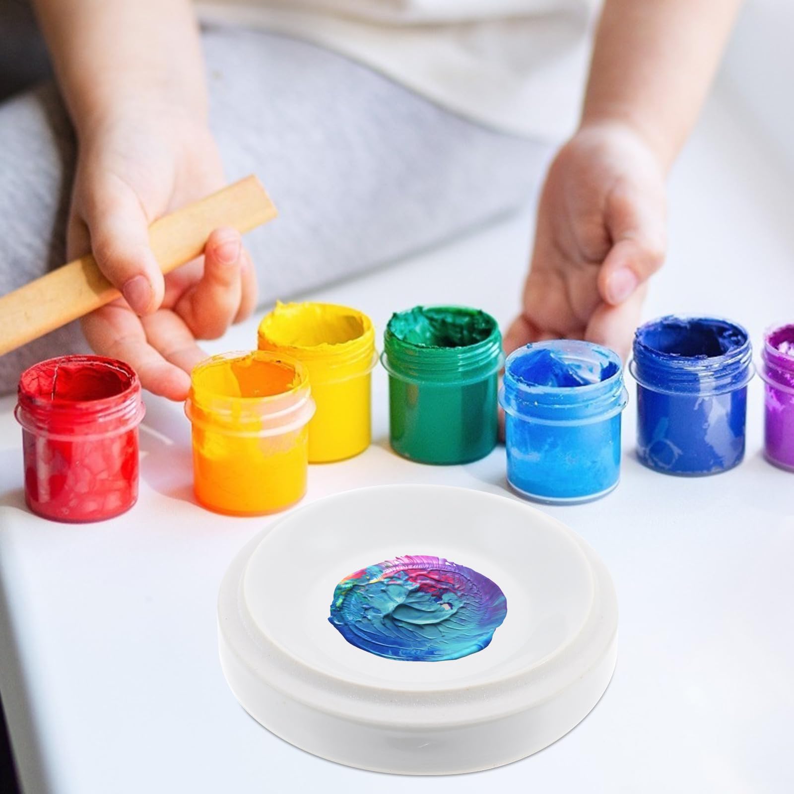GALPADA Keramik 5-lagiges Stapelbares Aquarellfarbenpalette Satz mit Deckel für Zuhause Kreative Farbschale aus Weißer Keramik für Kinder und Malanfänger Zufälliger Stil
