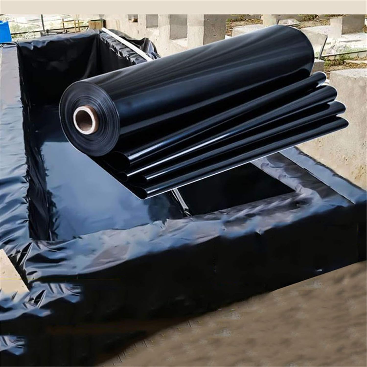 Heavy-Duty Waterproof Tarpaulin Pond Liner - Durable HDPE Rubber for Fish Ponds, Koi Ponds, Water Gardens, Streams & Fountains - 0.2mm/0.3mm Thick Black Skin