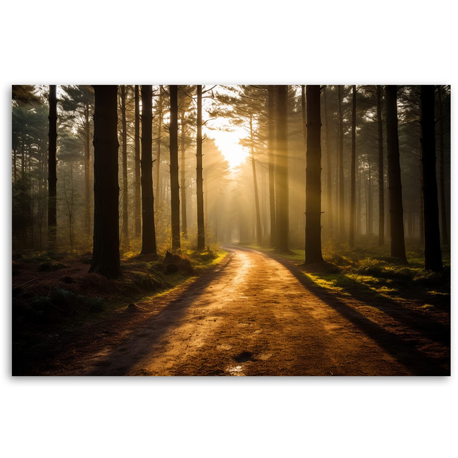 Feeby Leinwandbild Natur Wald Straße 100x70 cm Modern Kunstdruck Wanddeko
