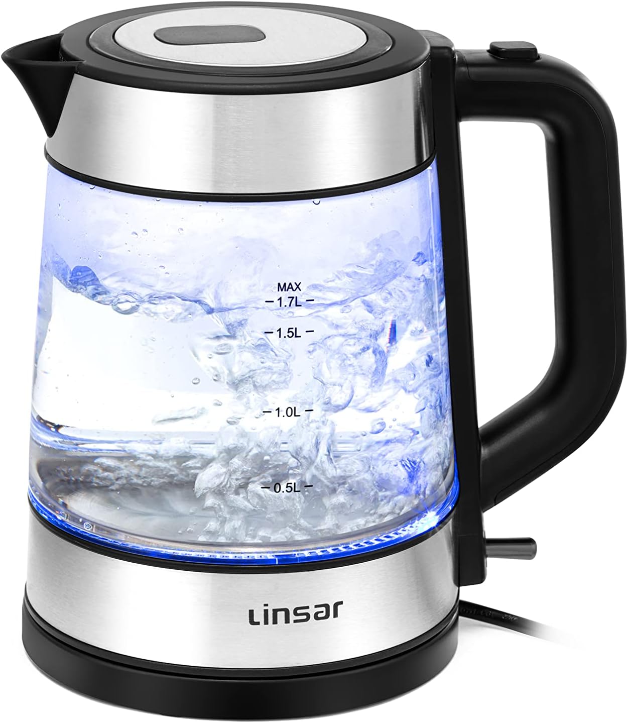 Linsar Electric Glass Kettle, 1.7L with Blue LED, Removable Filter