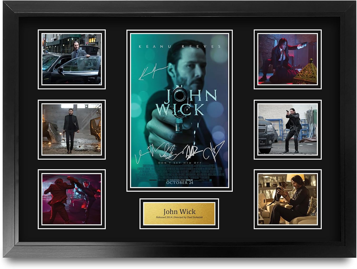 HWC Trading John Wick Gifts Printed Signed Autograph Presentation Display Montage for Movie Memorabilia Fans - A2 Framed