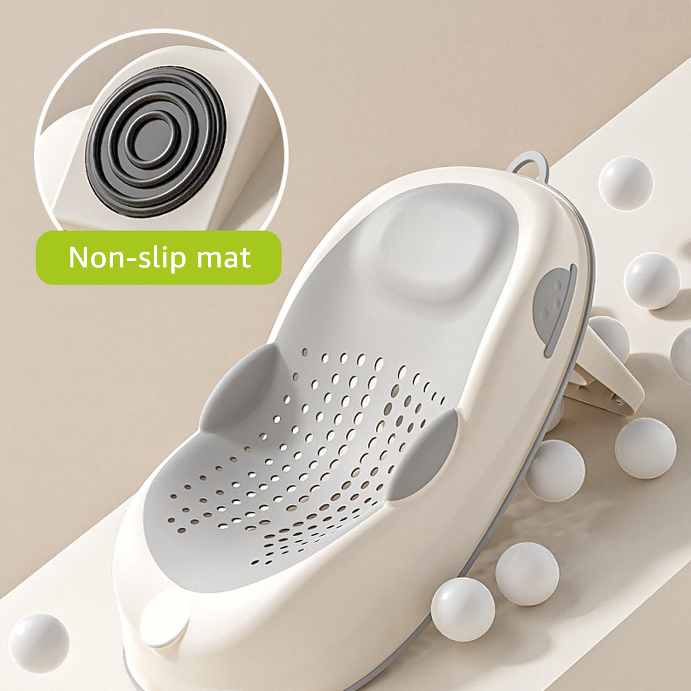Supporto per bagnetto, seggiolino per vasca da bagno antiscivolo con supporto morbido per la colonna vertebrale e piedini pieghevoli, grigio