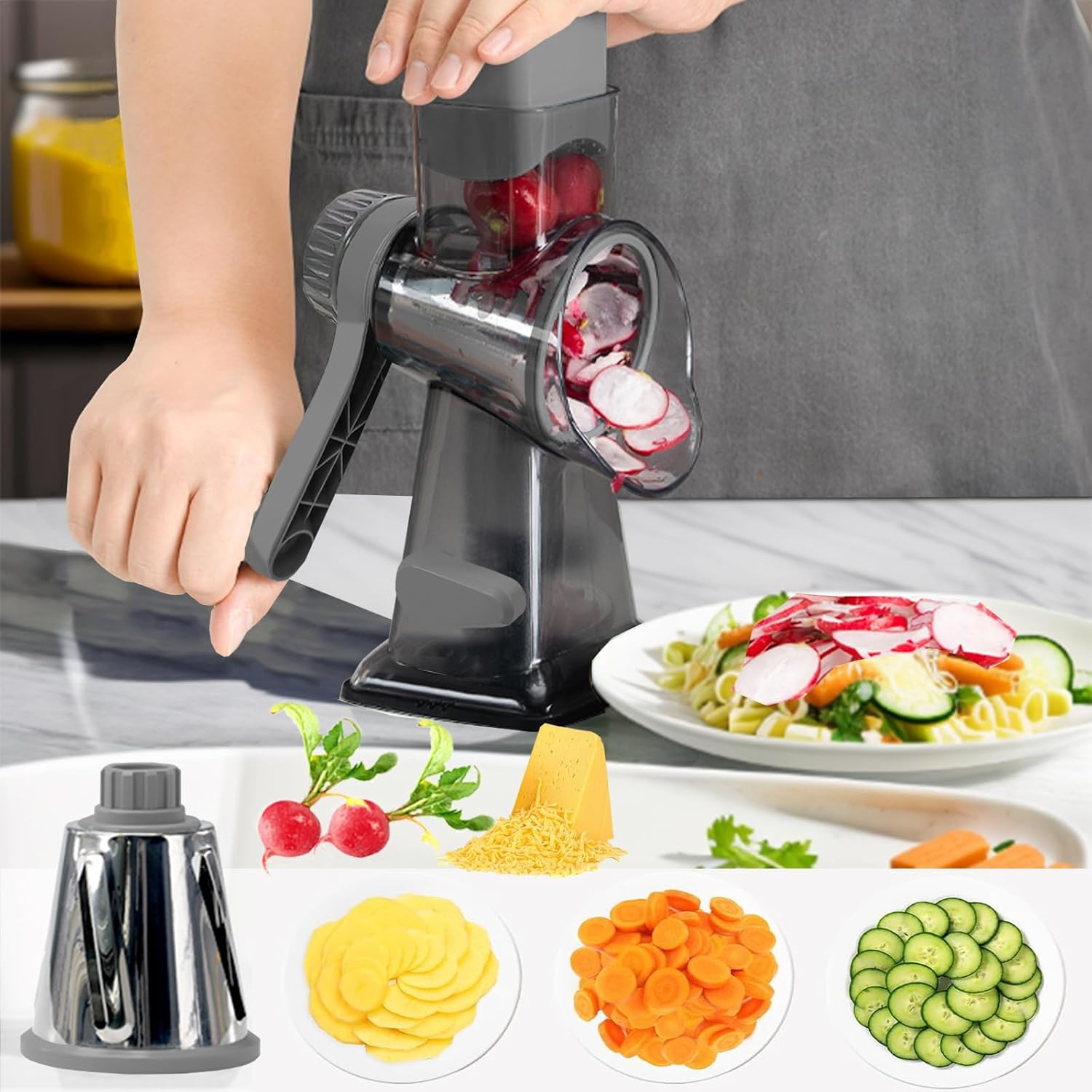 Cheese Grater with Handle, Multifunctal Rotary Cheese Grater, Kitchen