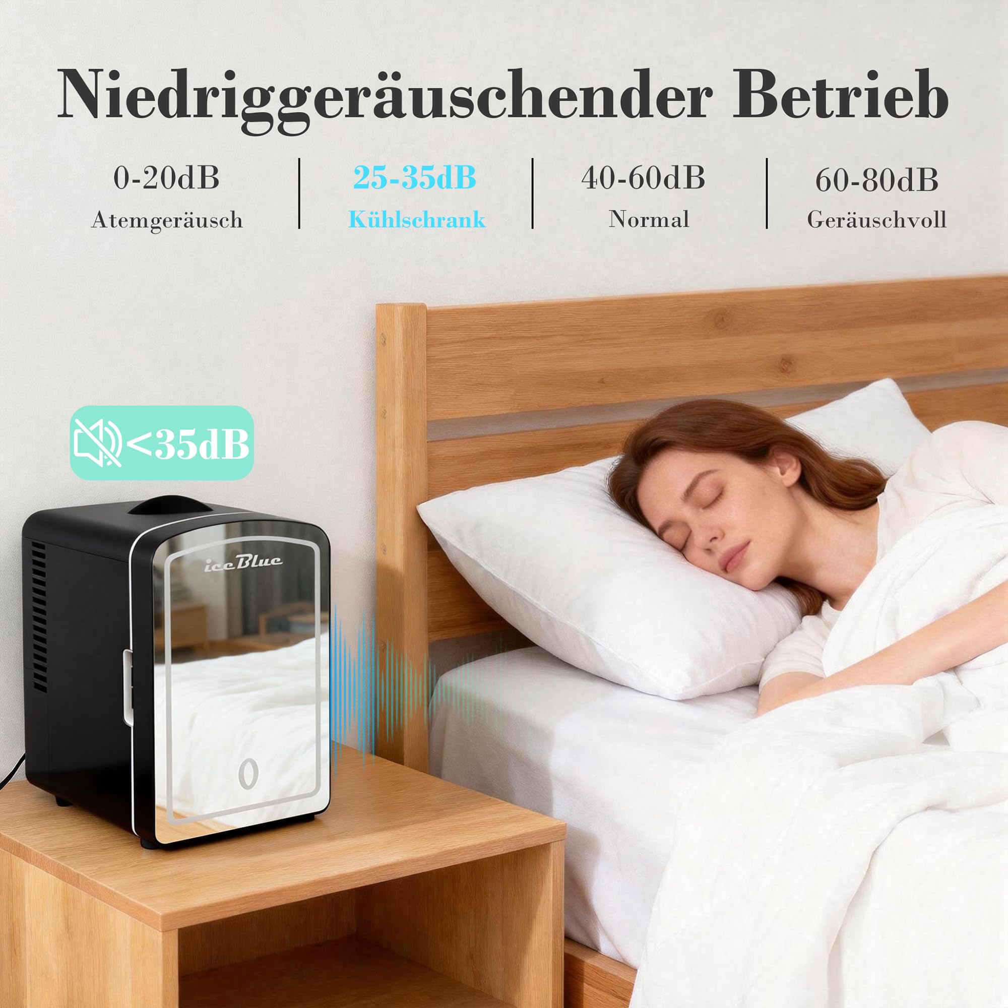 Iceblue Mini-Kühlschrank, Hautpflege Kühlschrank mit verstellbarer LED-Licht, 4L / 6Dosen Kompakt Make-up-Kühlschrank für Kosmetik & Getränke, kleiner Kühler für Zuhause, Auto, Geschenke - Schwarz