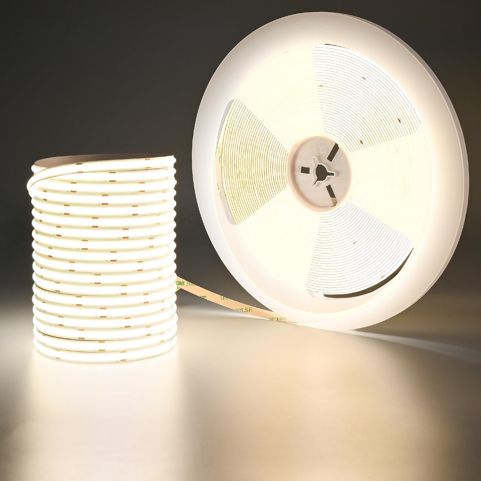 GOMING 24V 20M COB LED Strip Light Natural White 4000K 146W 9600LEDs 14000Lm Uniform Glow CRI 93+ Flexible IP20 Not Waterproof LED Tape Lights for DIY Factory Bedroom Home Decor(No Power Supply)